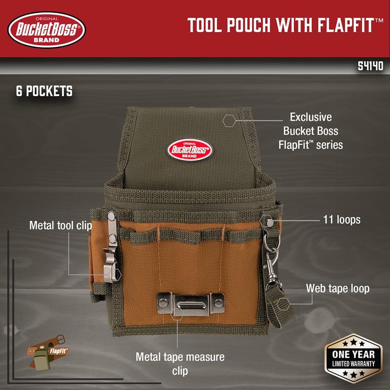 Bucket Boss - Tool Pouch with FlapFit, Pouches - Original Series (54140) , Brown - Image 2